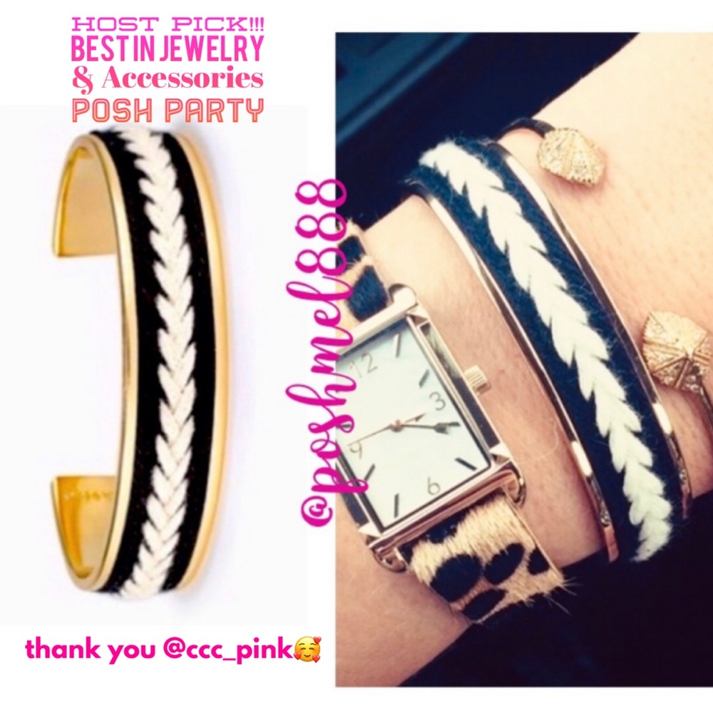 Stella & Dot | Dainty Gold Bracelet Hand-woven Black+White Illuminate Go… - Picture 1 of 10